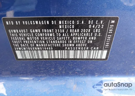2022 Volkswagen Jetta 1.5T S from USA, damaged, VIN 3VWCM7BUXNM016489